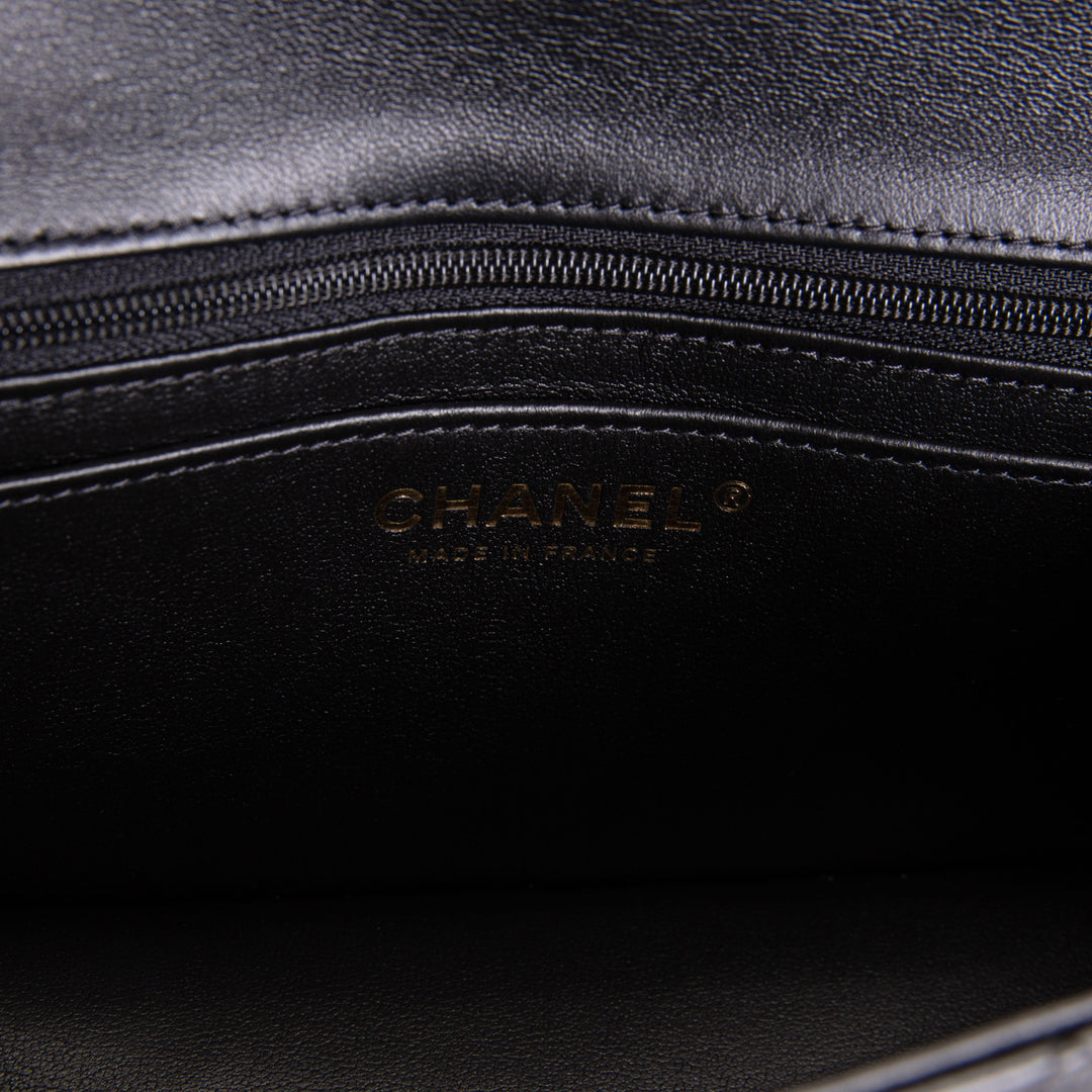 CHANEL Lambskin Top Handle Rectangular Flap Bag - Black
