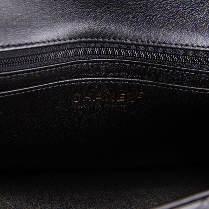 CHANEL Lambskin Top Handle Rectangular Flap Bag - Black