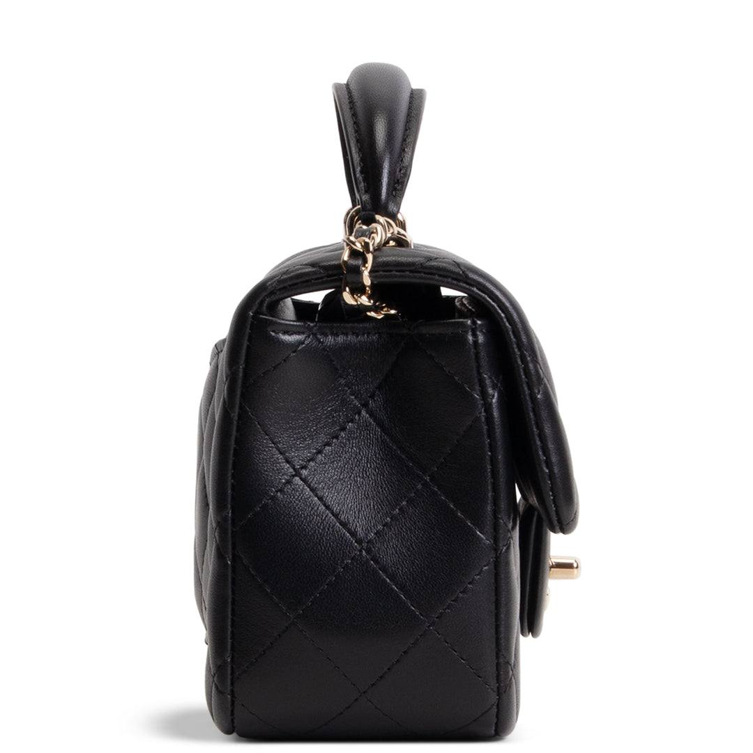 CHANEL Lambskin Top Handle Rectangular Flap Bag - Black