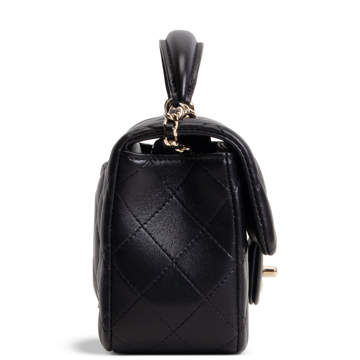 CHANEL Lambskin Top Handle Rectangular Flap Bag - Black