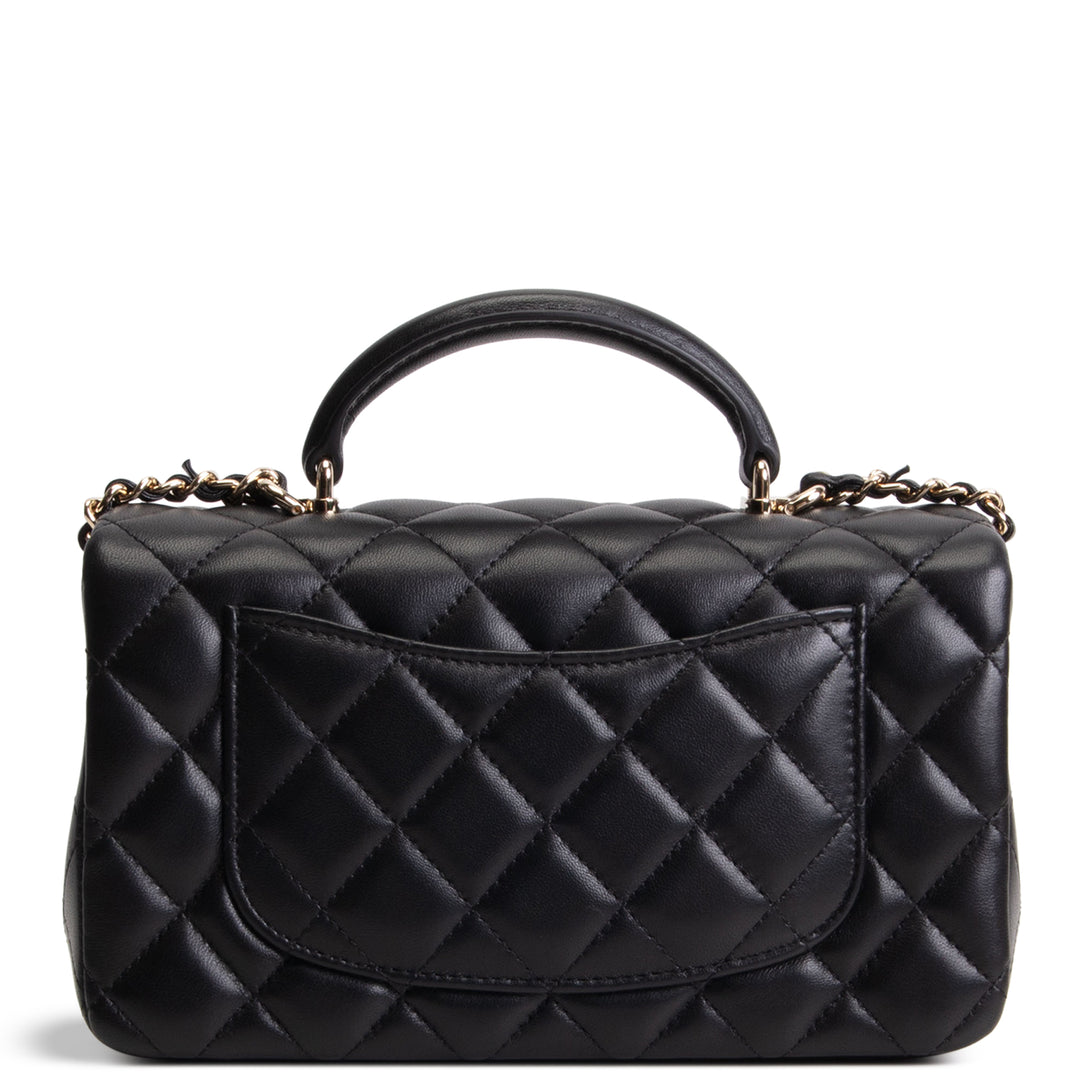 CHANEL Lambskin Top Handle Rectangular Flap Bag - Black