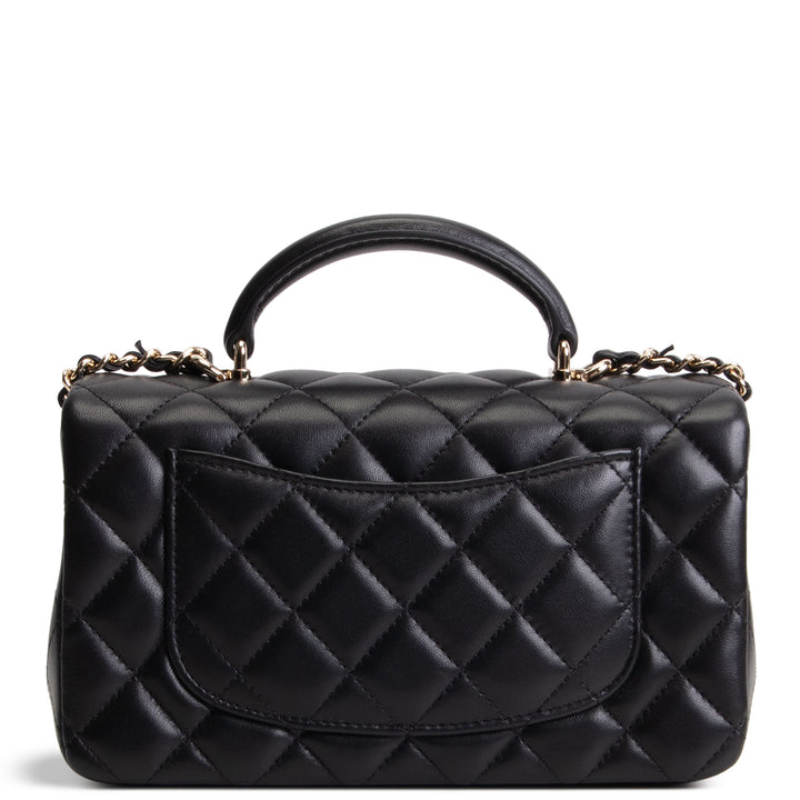 CHANEL Lambskin Top Handle Rectangular Flap Bag - Black