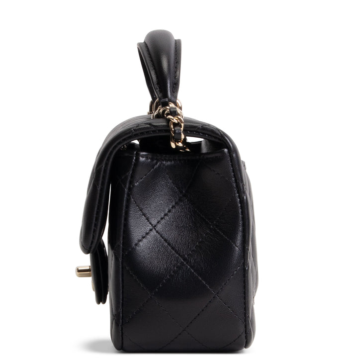 CHANEL Lambskin Top Handle Rectangular Flap Bag - Black
