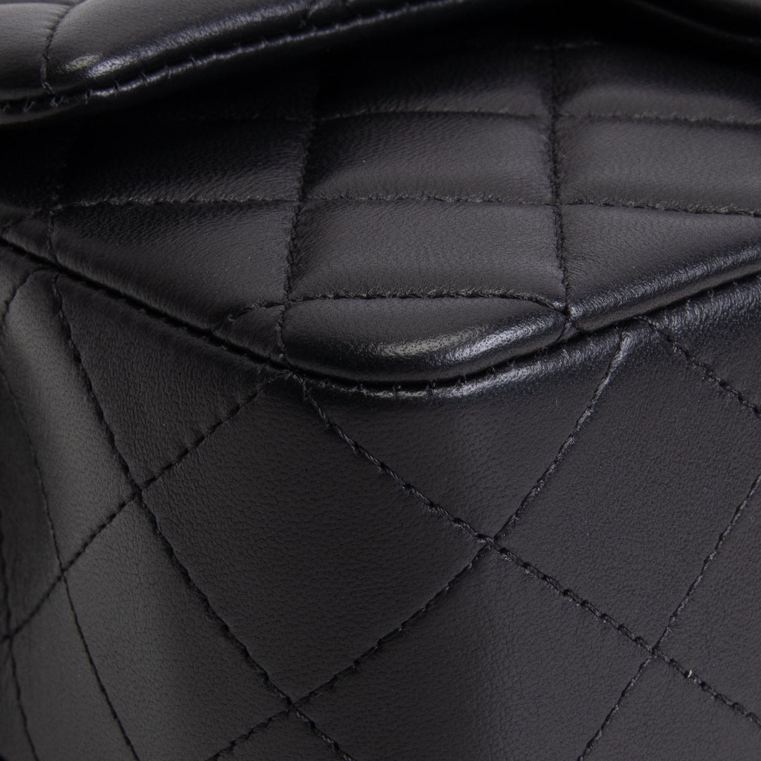 CHANEL Lambskin Top Handle Rectangular Flap Bag - Black