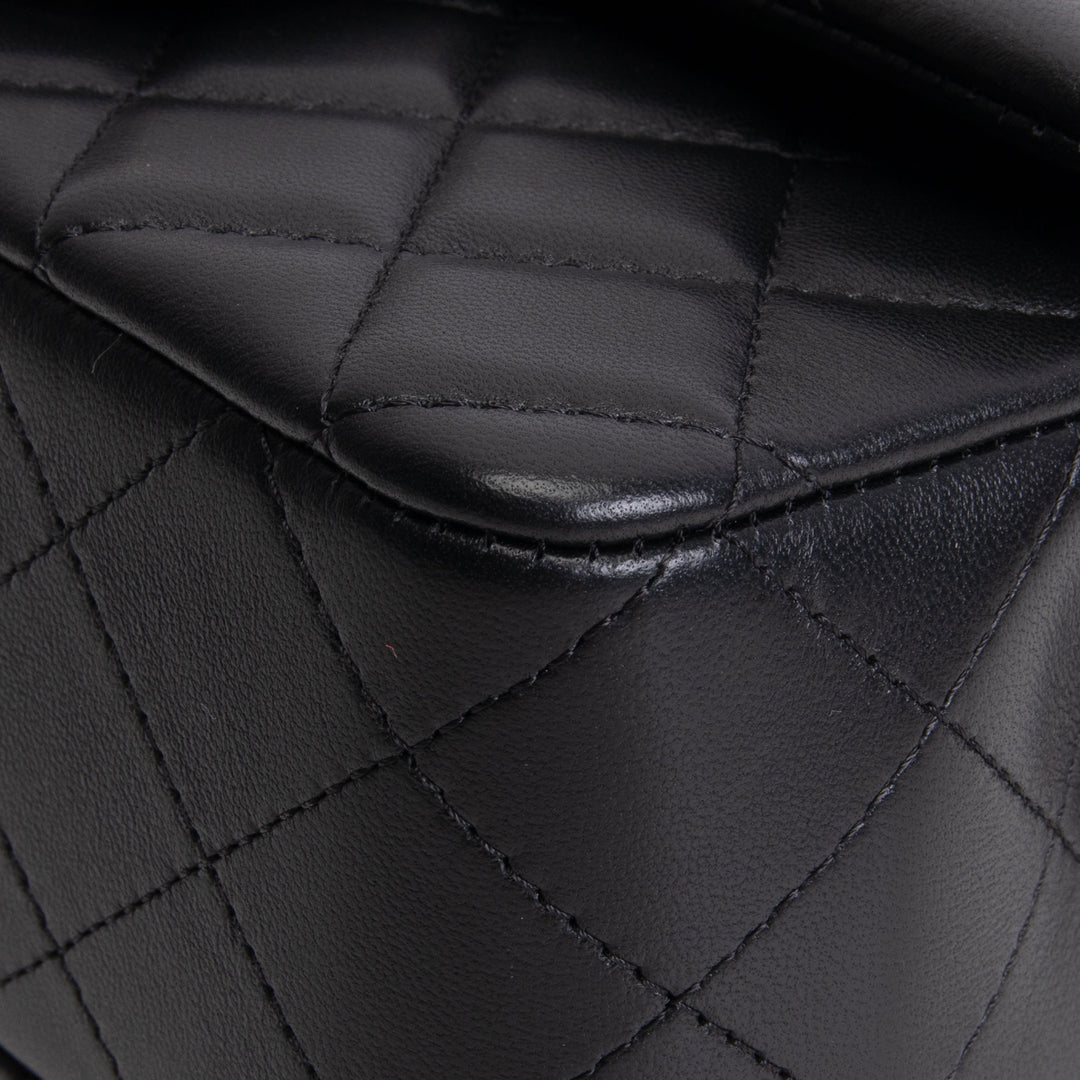 CHANEL Lambskin Top Handle Rectangular Flap Bag - Black