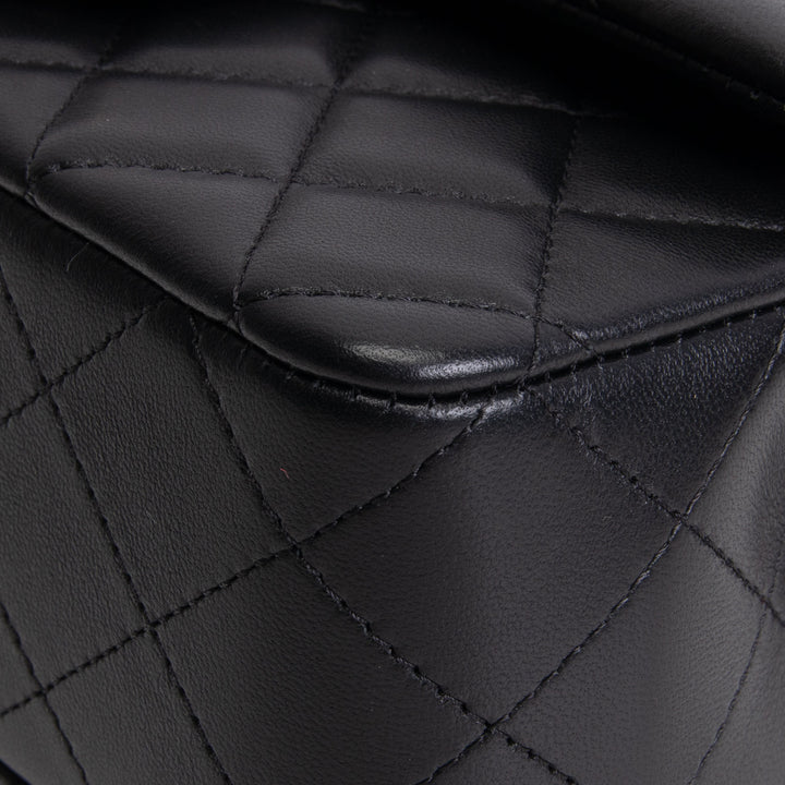 CHANEL Lambskin Top Handle Rectangular Flap Bag - Black
