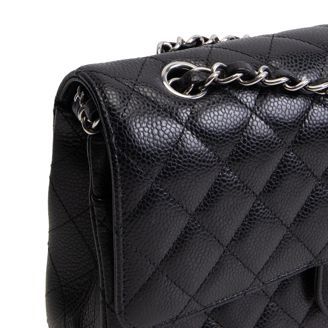 CHANEL Caviar Medium Double Flap Shoulder Bag - Black