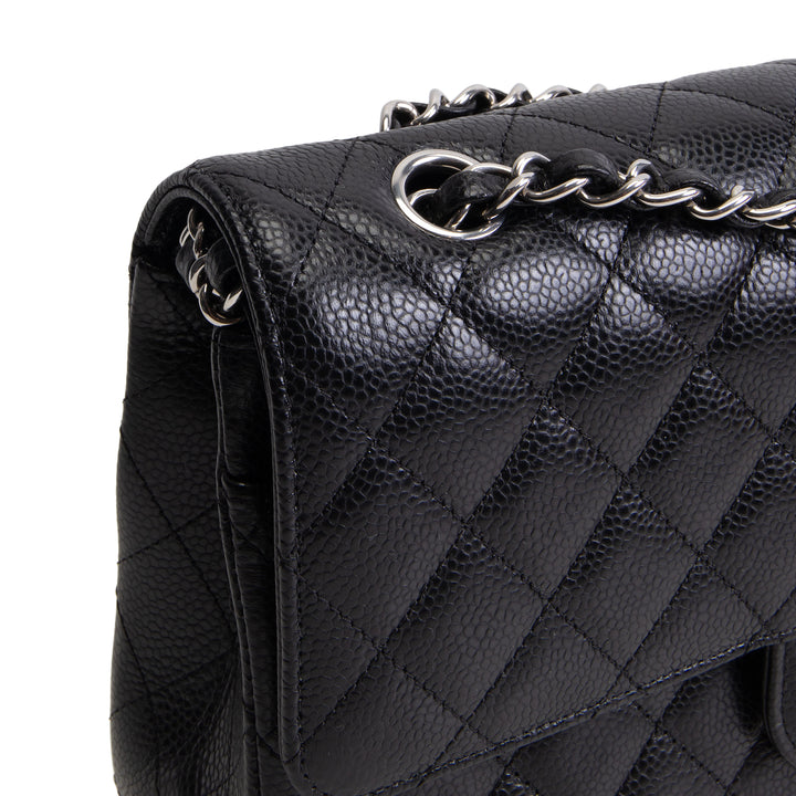 CHANEL Caviar Medium Double Flap Shoulder Bag - Black