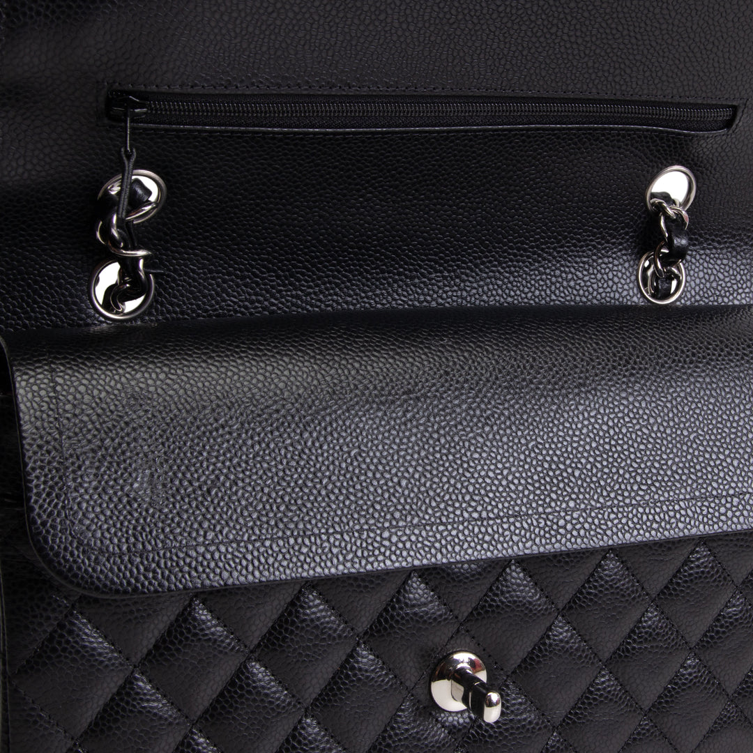 CHANEL Caviar Medium Double Flap Shoulder Bag - Black