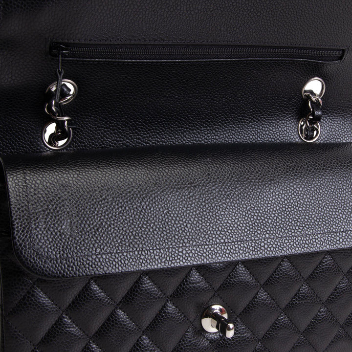 CHANEL Caviar Medium Double Flap Shoulder Bag - Black