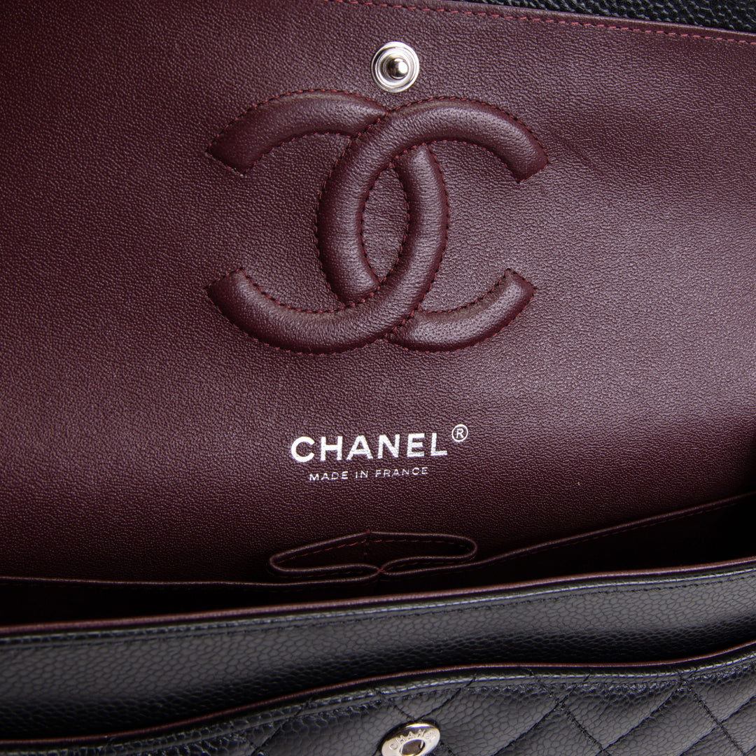 CHANEL Caviar Medium Double Flap Shoulder Bag - Black