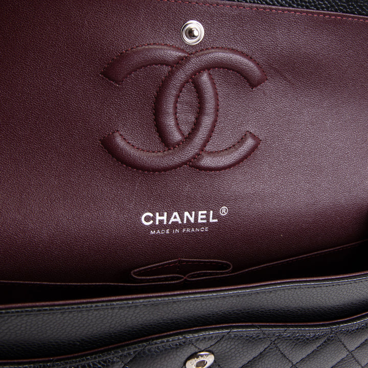 CHANEL Caviar Medium Double Flap Shoulder Bag - Black