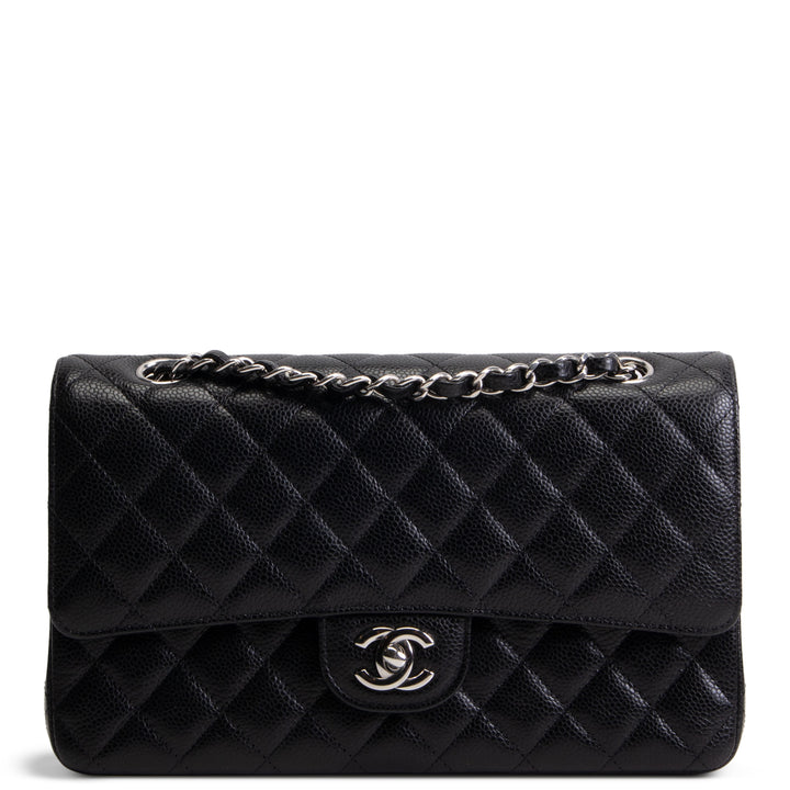 CHANEL Caviar Medium Double Flap Shoulder Bag - Black