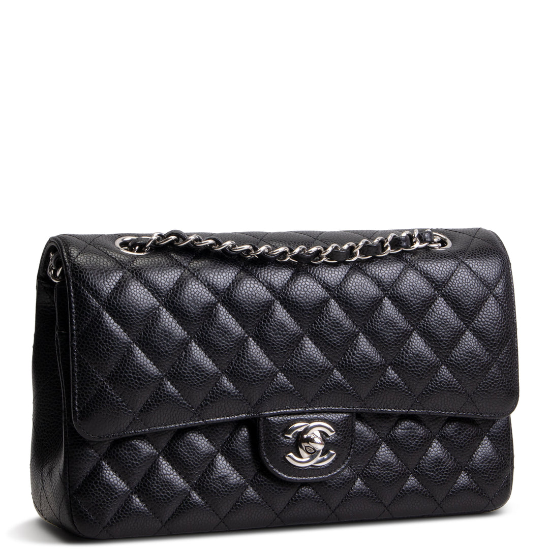 CHANEL Caviar Medium Double Flap Shoulder Bag - Black