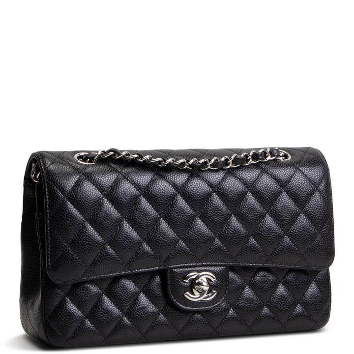 CHANEL Caviar Medium Double Flap Shoulder Bag - Black