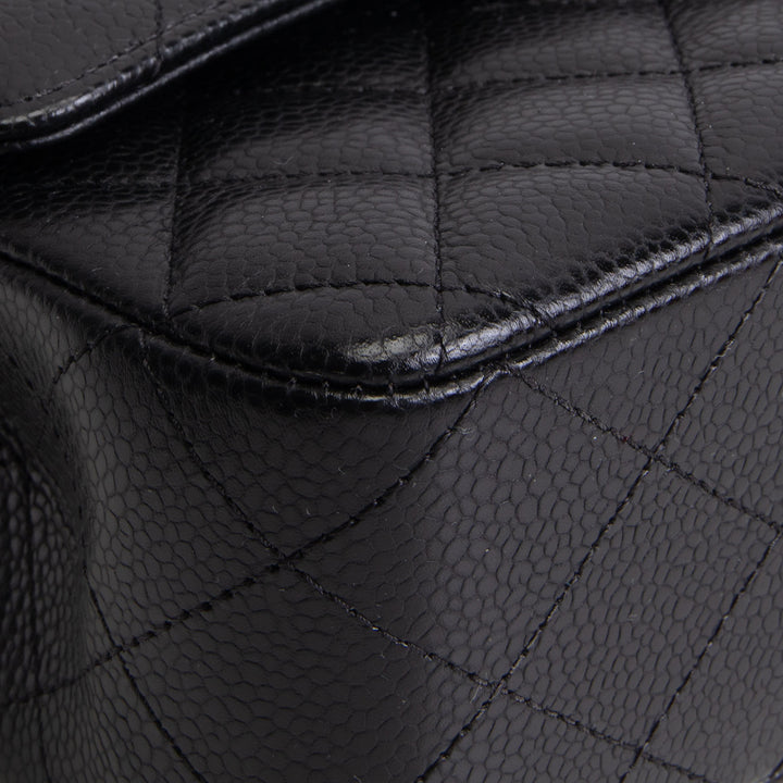 CHANEL Caviar Medium Double Flap Shoulder Bag - Black