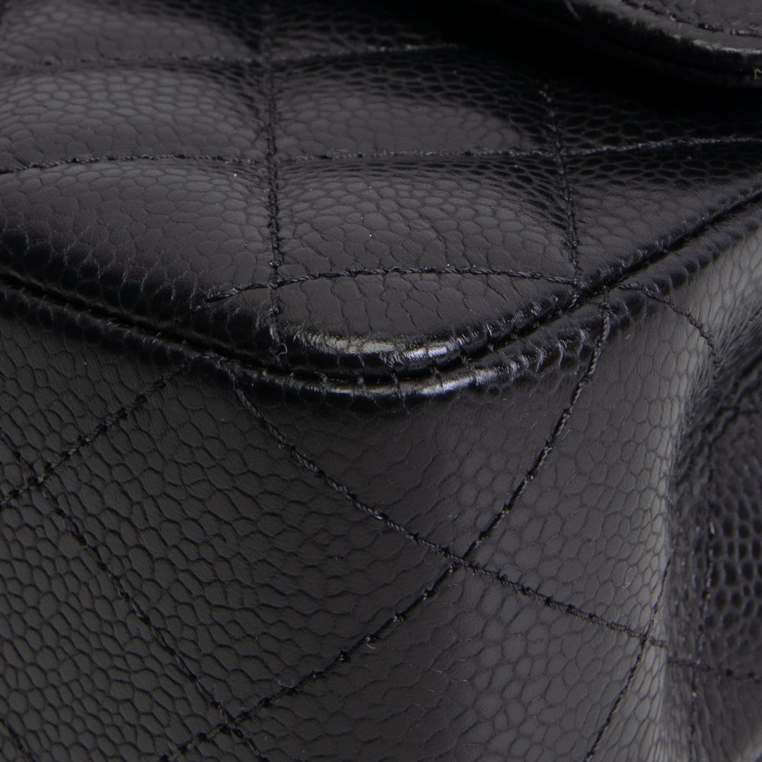 CHANEL Caviar Medium Double Flap Shoulder Bag - Black