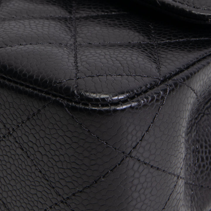 CHANEL Caviar Medium Double Flap Shoulder Bag - Black
