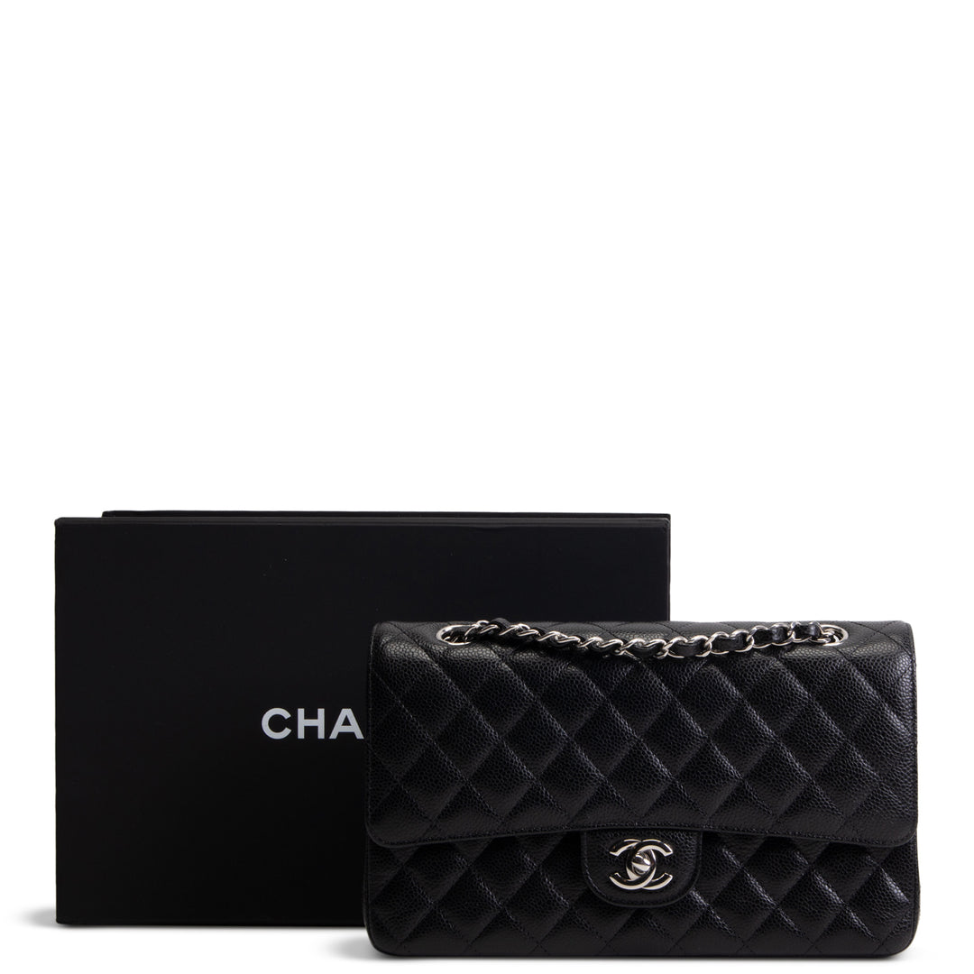 CHANEL Caviar Medium Double Flap Shoulder Bag - Black