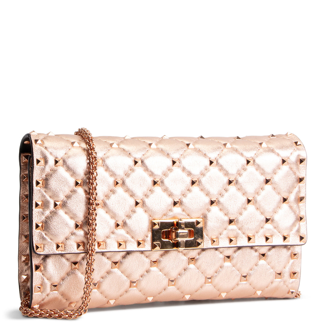 VALENTINO Rockstud Wallet on Chain - Metallic Rose