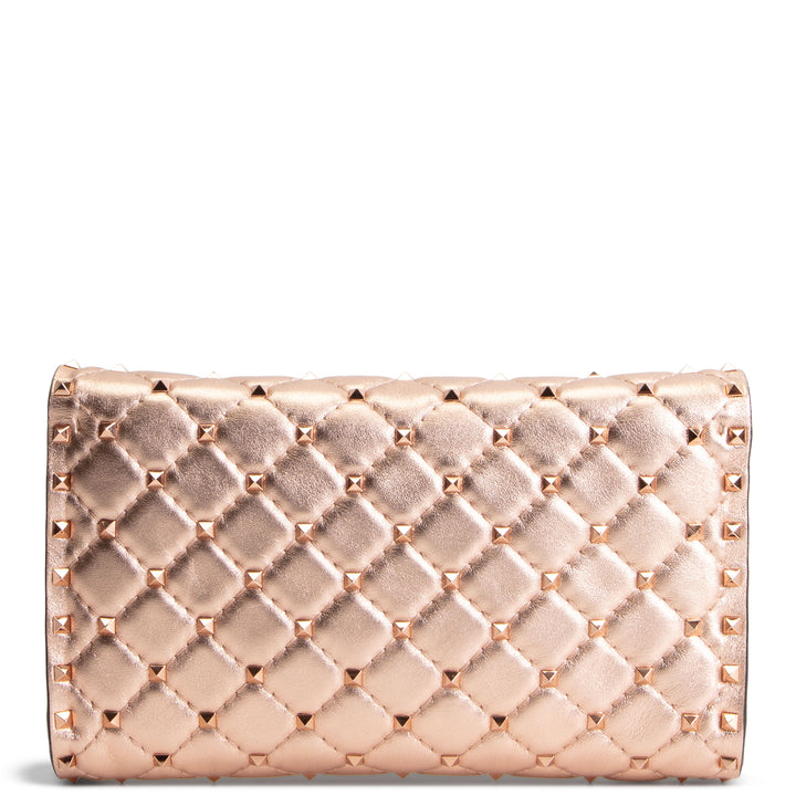 VALENTINO Rockstud Wallet on Chain - Metallic Rose