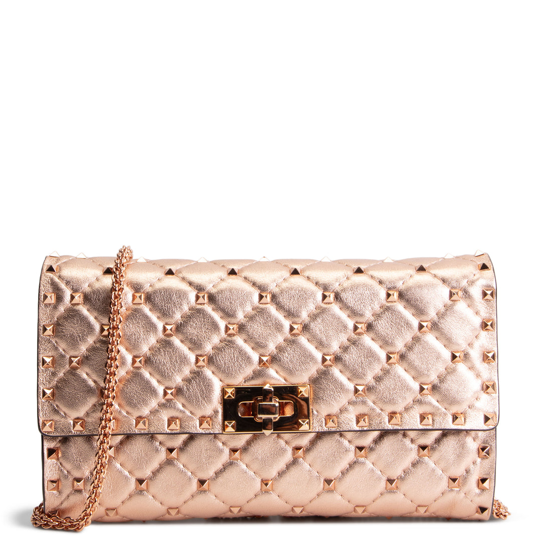 VALENTINO Rockstud Wallet on Chain - Metallic Rose