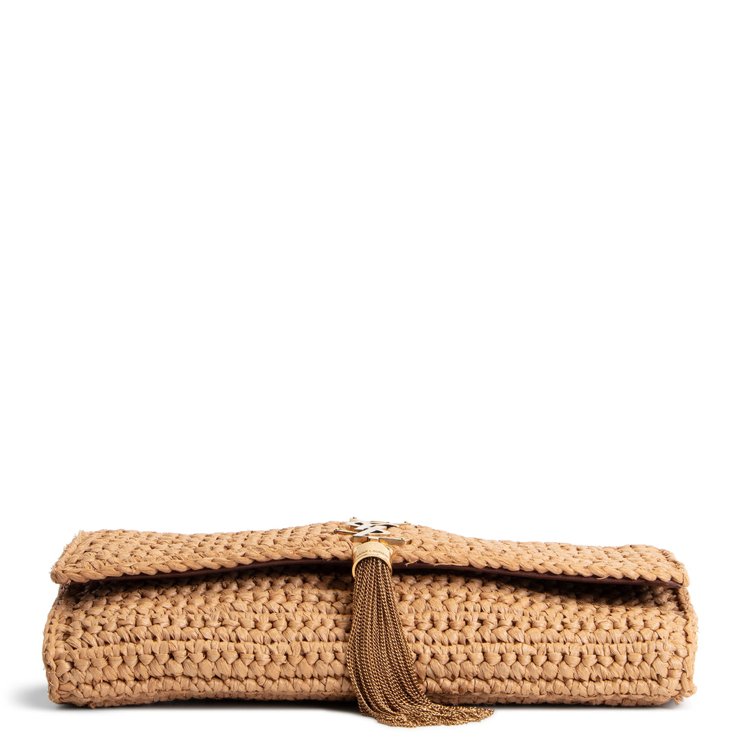SAINT LAURENT Raffia Tassel Kate 99 - Dark Nude