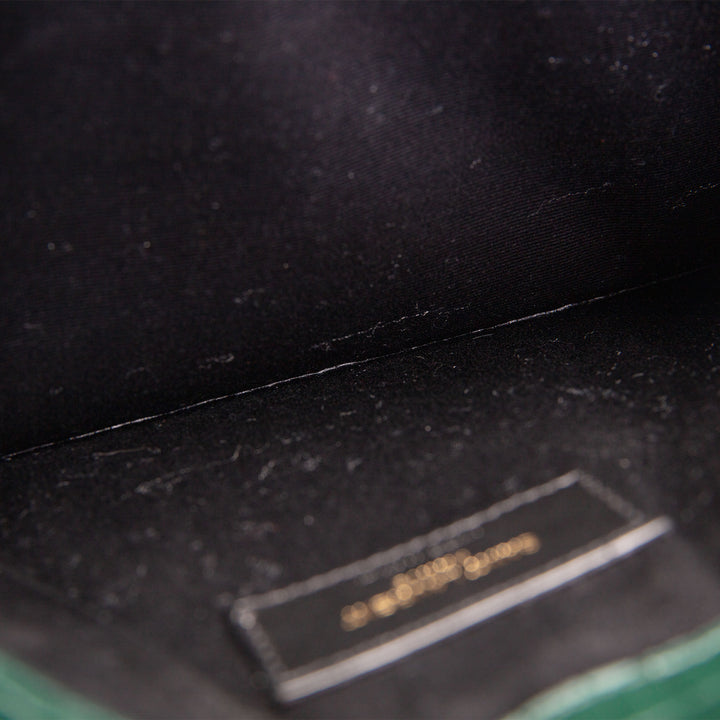 SAINT LAURENT Croc Embossed Uptown Clutch - Dark Green