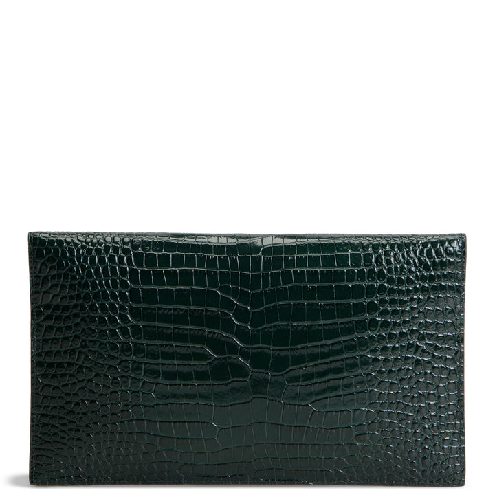 SAINT LAURENT Croc Embossed Uptown Clutch - Dark Green