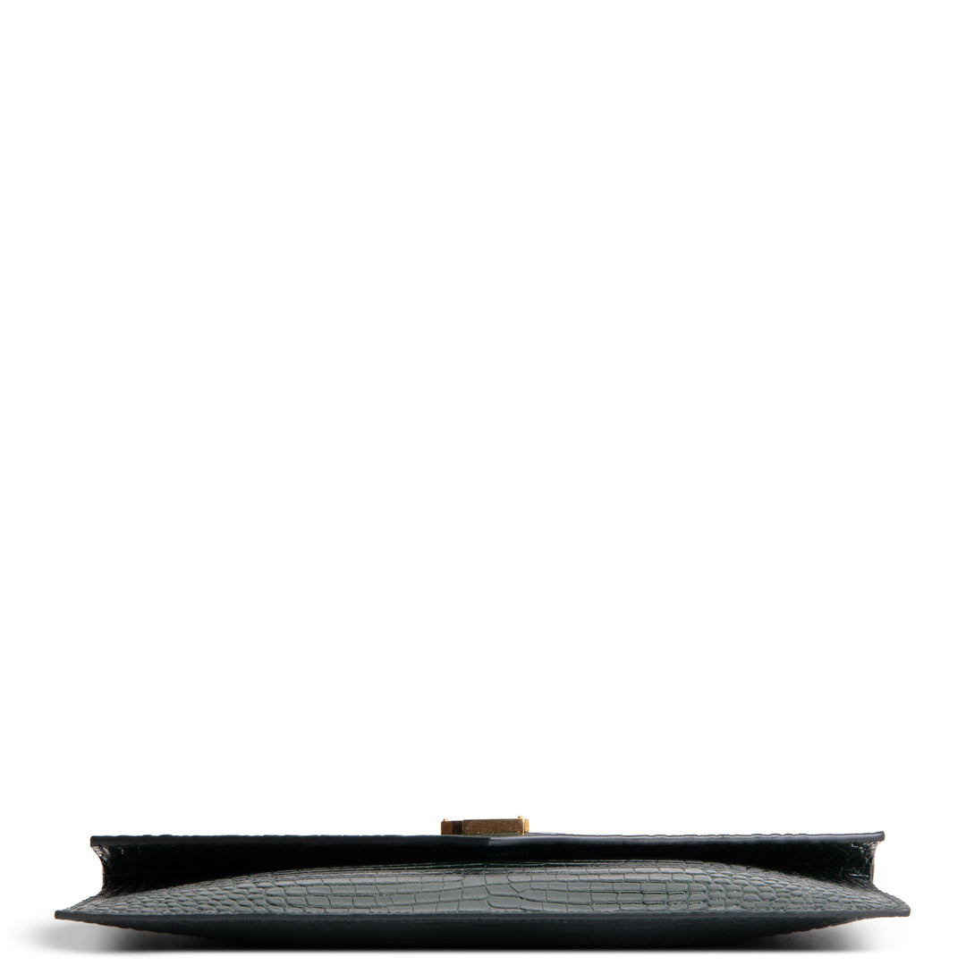 SAINT LAURENT Croc Embossed Uptown Clutch - Dark Green