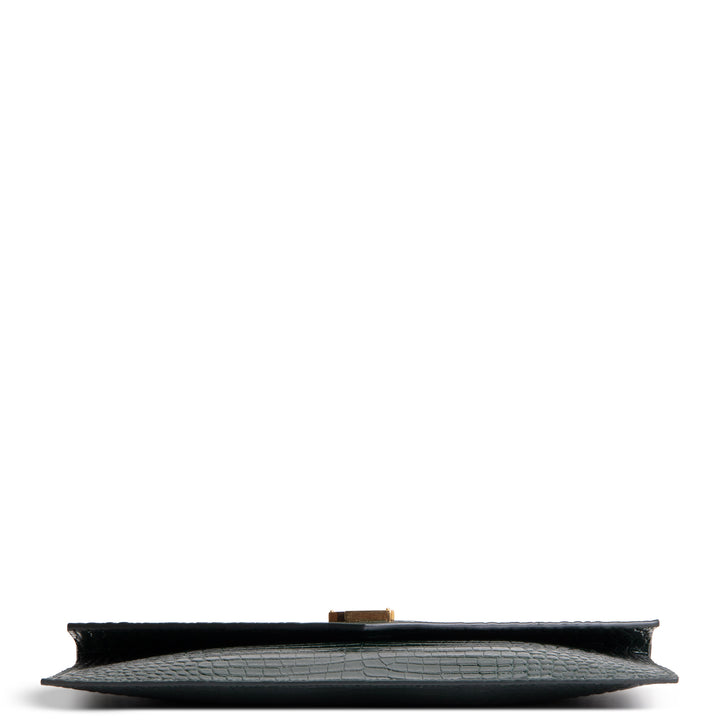 SAINT LAURENT Croc Embossed Uptown Clutch - Dark Green