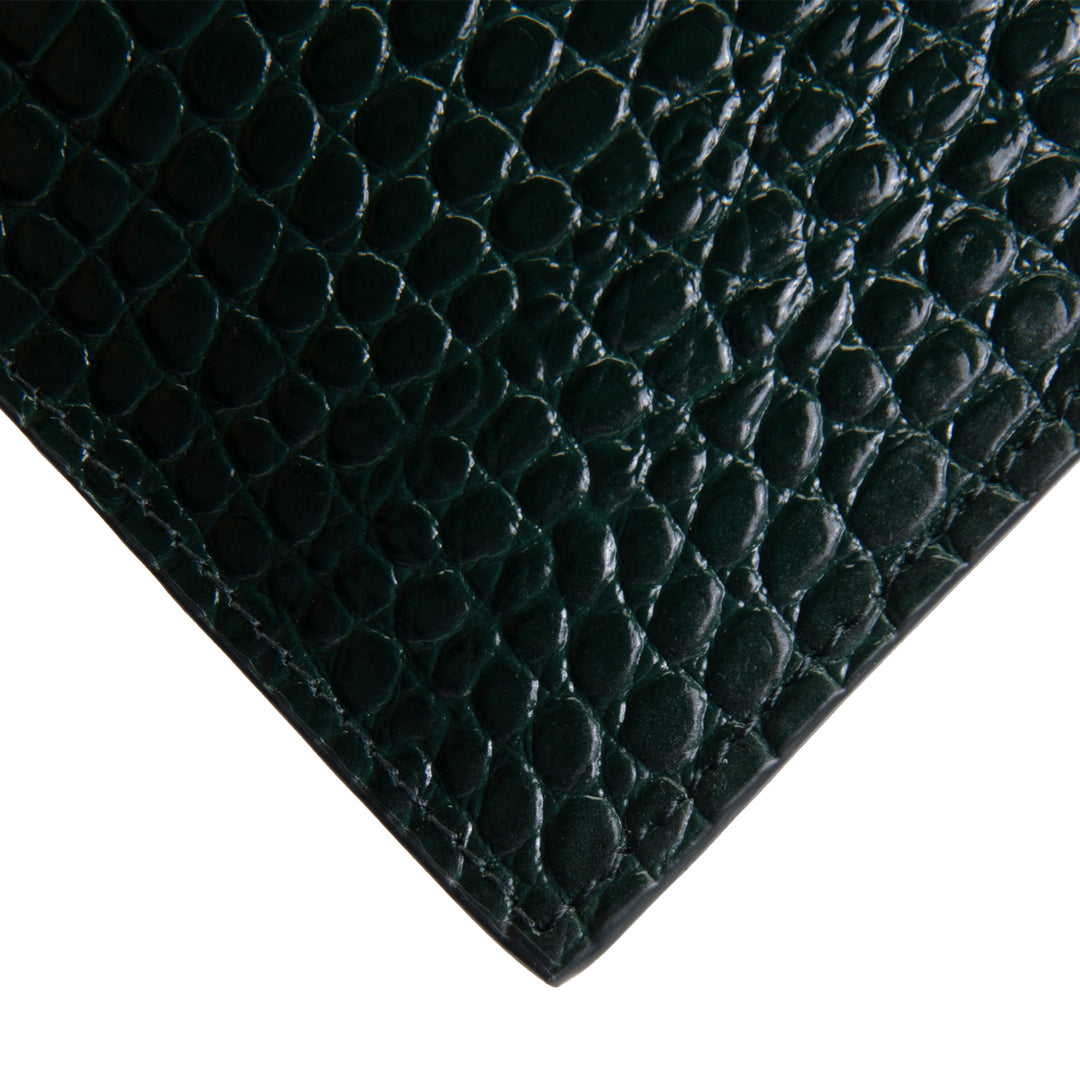 SAINT LAURENT Croc Embossed Uptown Clutch - Dark Green