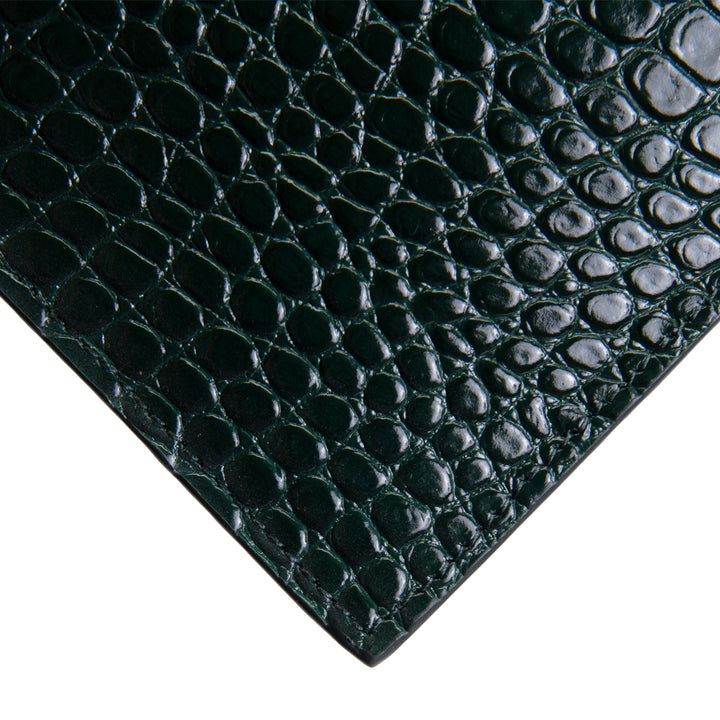 SAINT LAURENT Croc Embossed Uptown Clutch - Dark Green