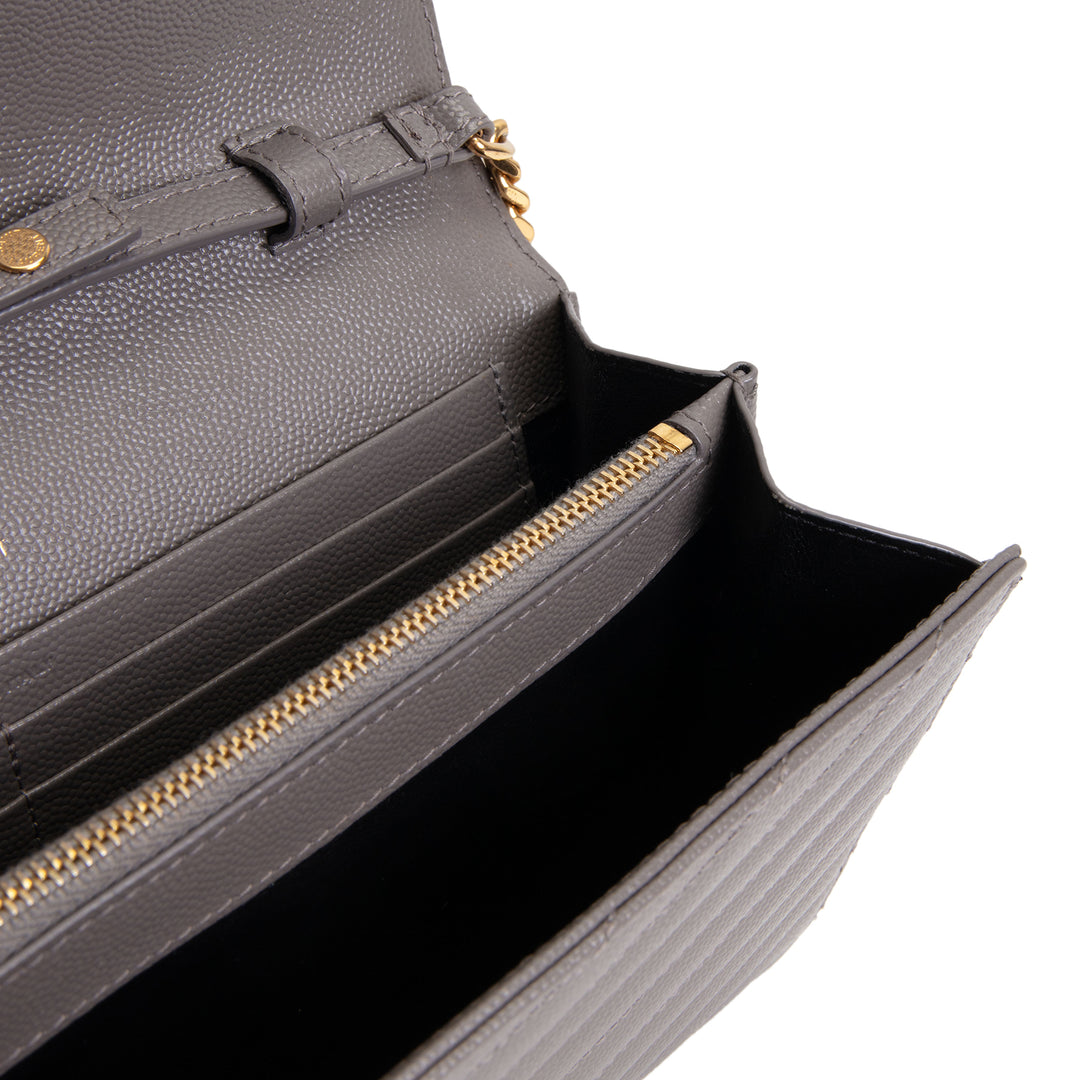 SAINT LAURENT Cassandre Envelope Wallet on Chain - Grey