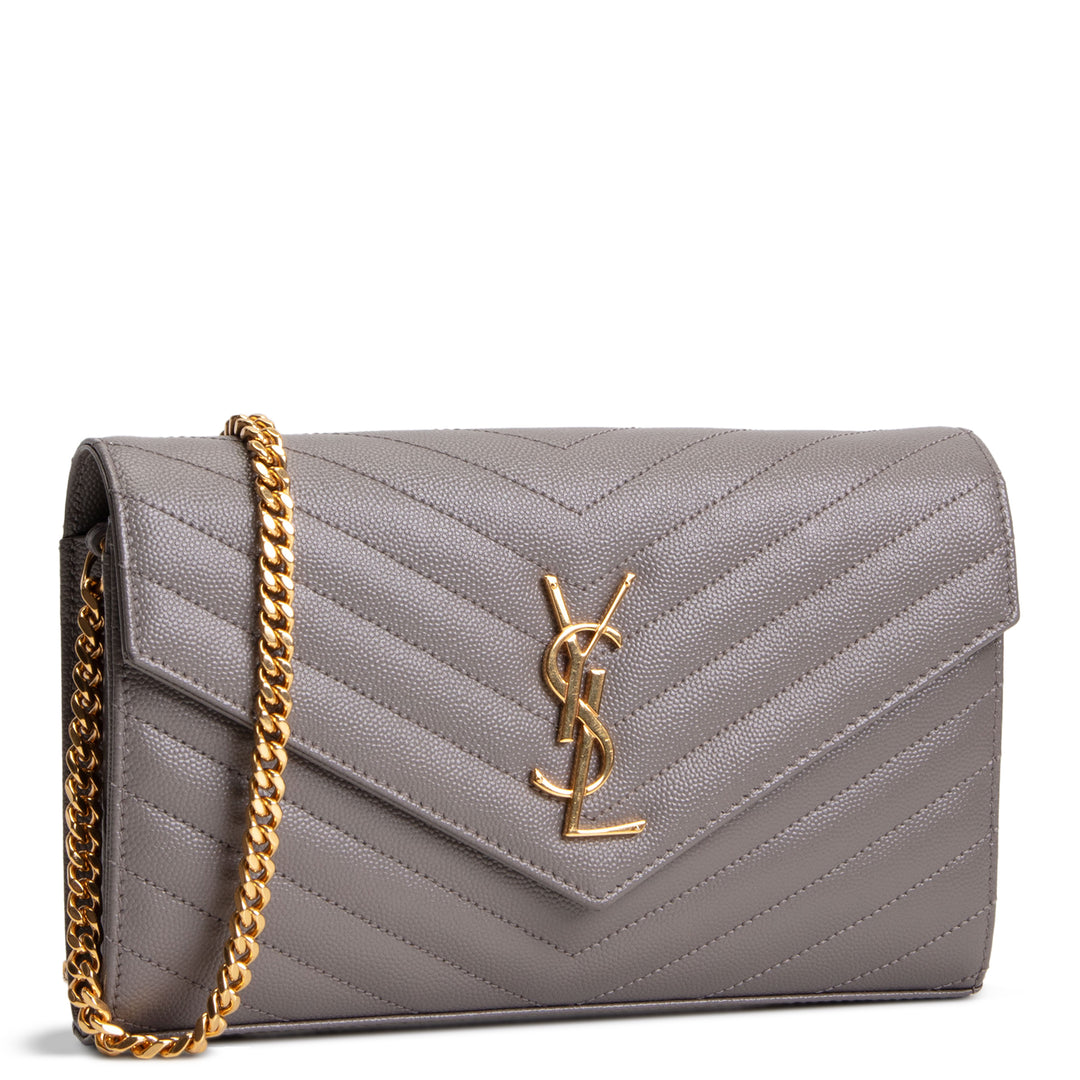 SAINT LAURENT Cassandre Envelope Wallet on Chain - Grey