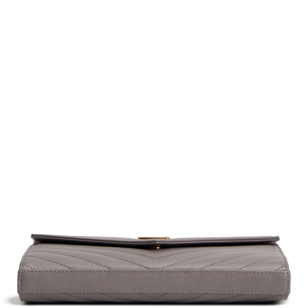 SAINT LAURENT Cassandre Envelope Wallet on Chain - Grey