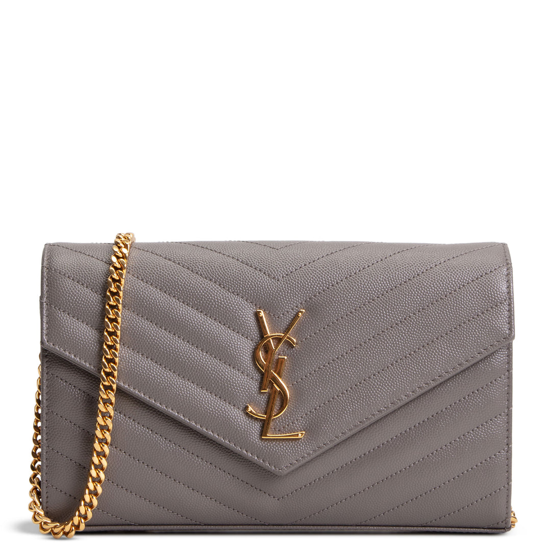 SAINT LAURENT Cassandre Envelope Wallet on Chain - Grey