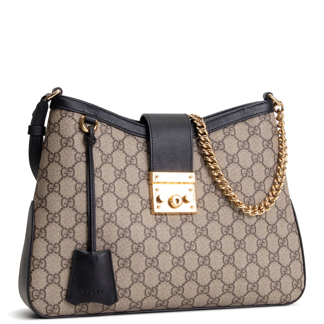 GUCCI GG Supreme Medium Padlock Shoulder Bag - Beige & Black