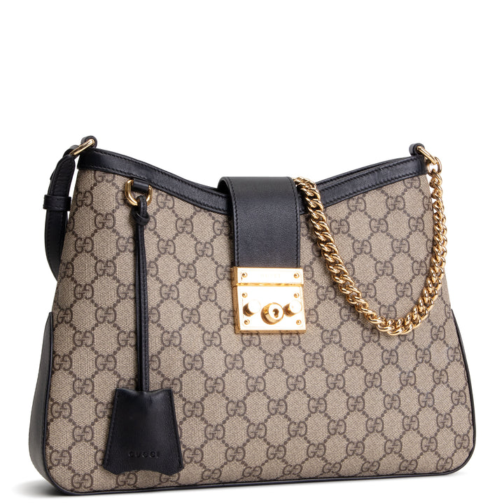 GUCCI GG Supreme Medium Padlock Shoulder Bag - Beige & Black