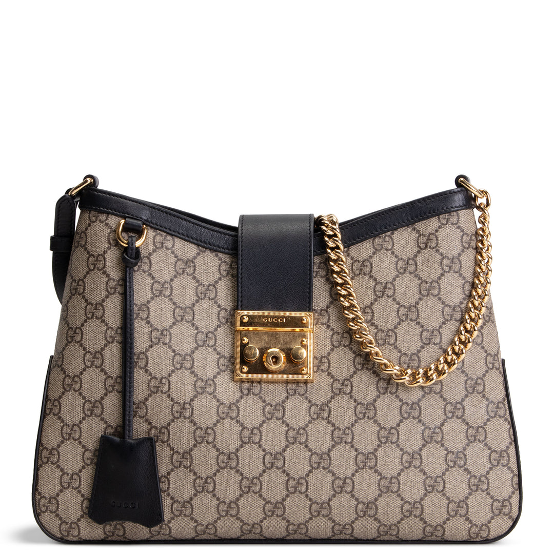 GUCCI GG Supreme Medium Padlock Shoulder Bag - Beige & Black
