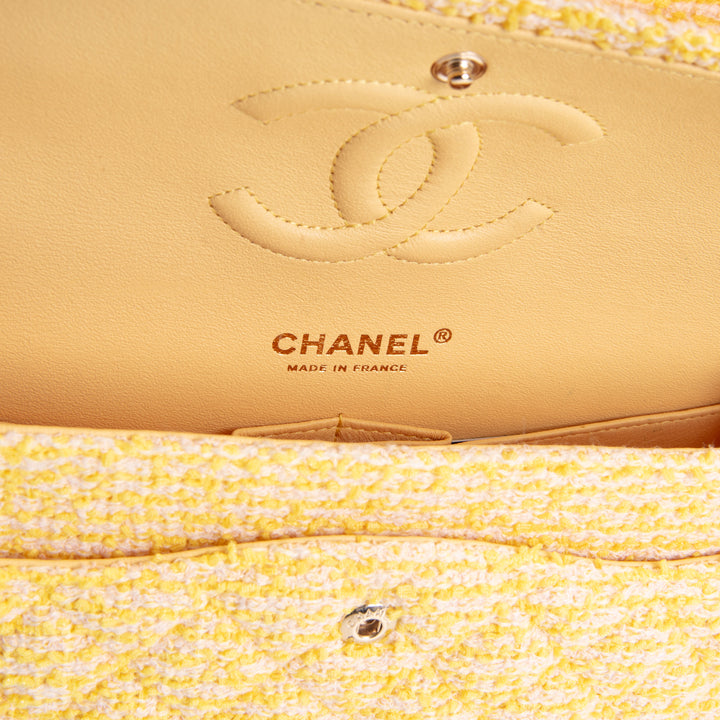 CHANEL Medium Double Flap Quilted Tweed Yellow