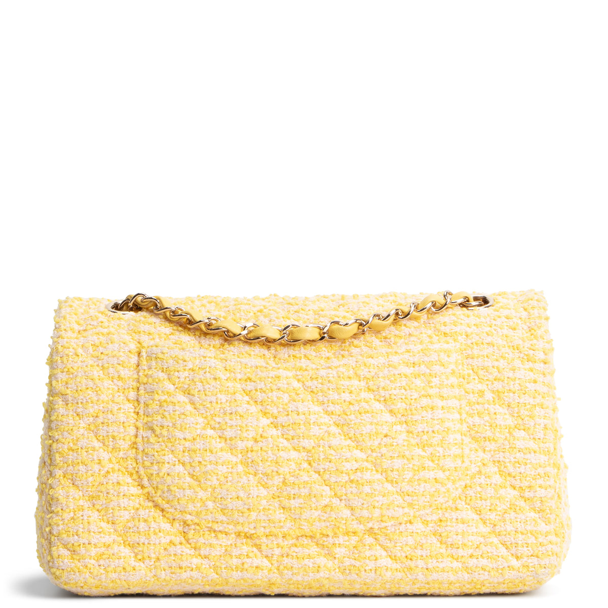 CHANEL Medium Double Flap Quilted Tweed Yellow
