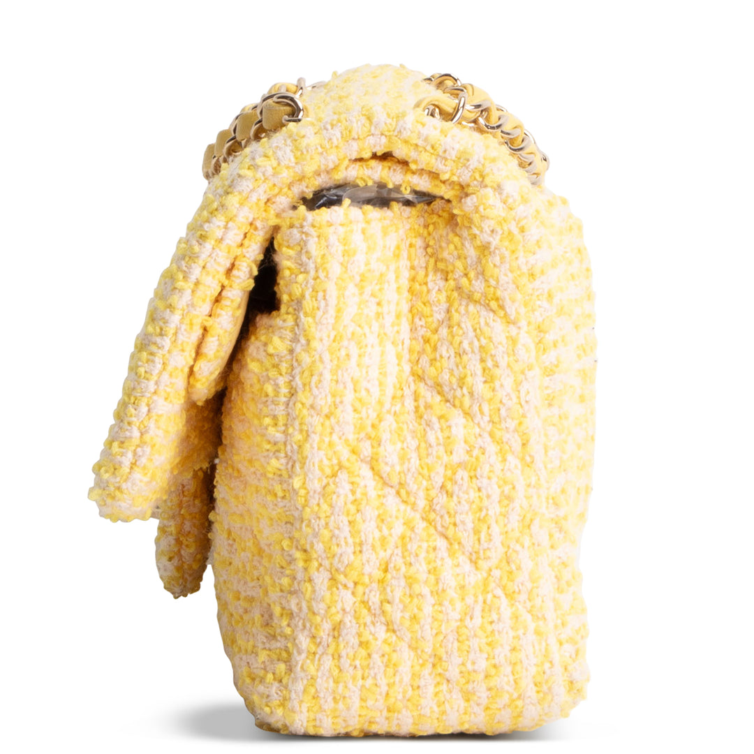 CHANEL Medium Double Flap Quilted Tweed Yellow
