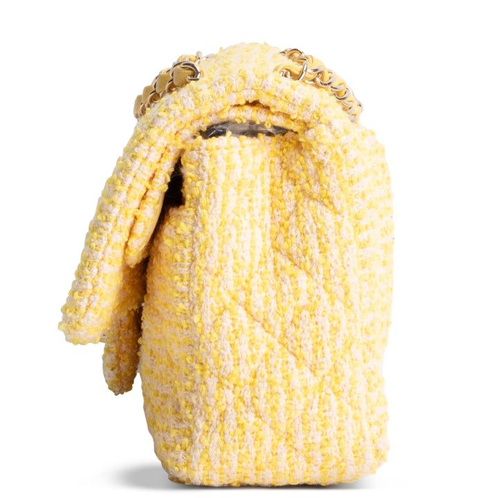 CHANEL Medium Double Flap Quilted Tweed Yellow