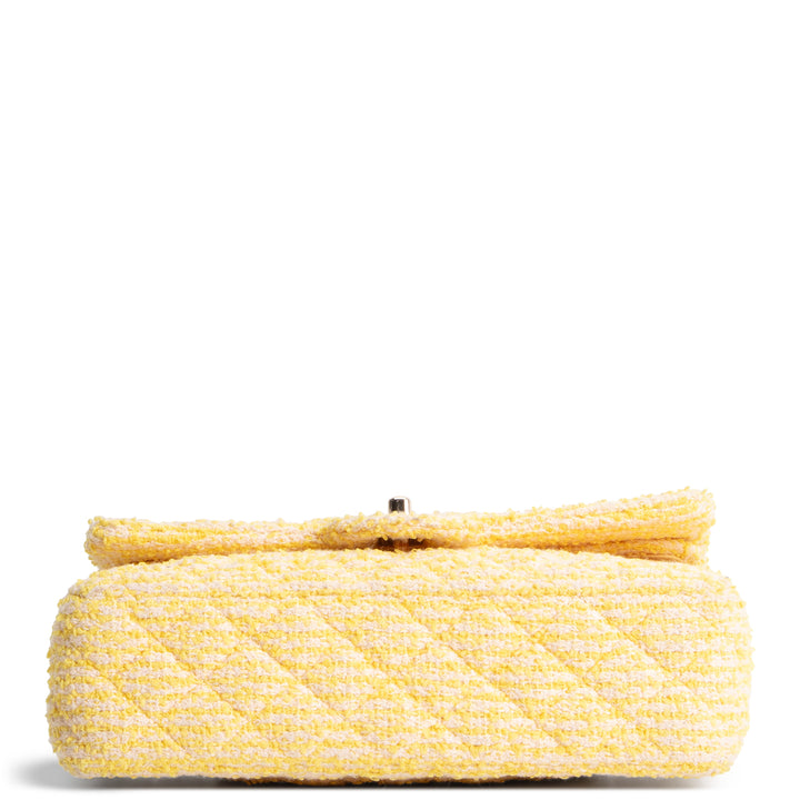 CHANEL Medium Double Flap Quilted Tweed Yellow