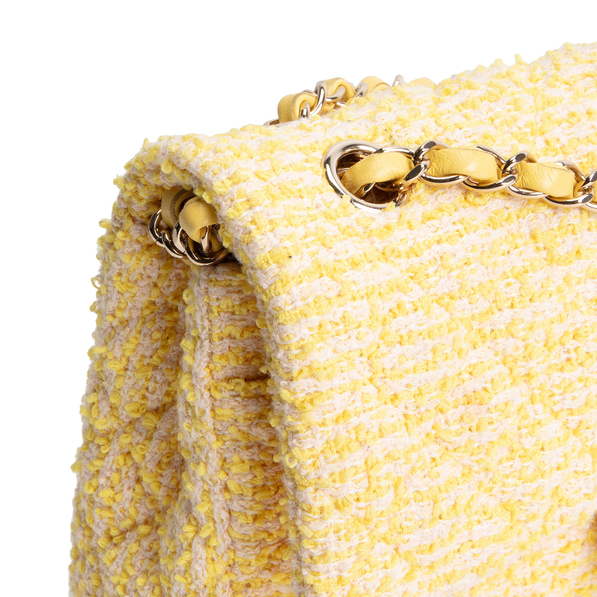 CHANEL Medium Double Flap Quilted Tweed Yellow