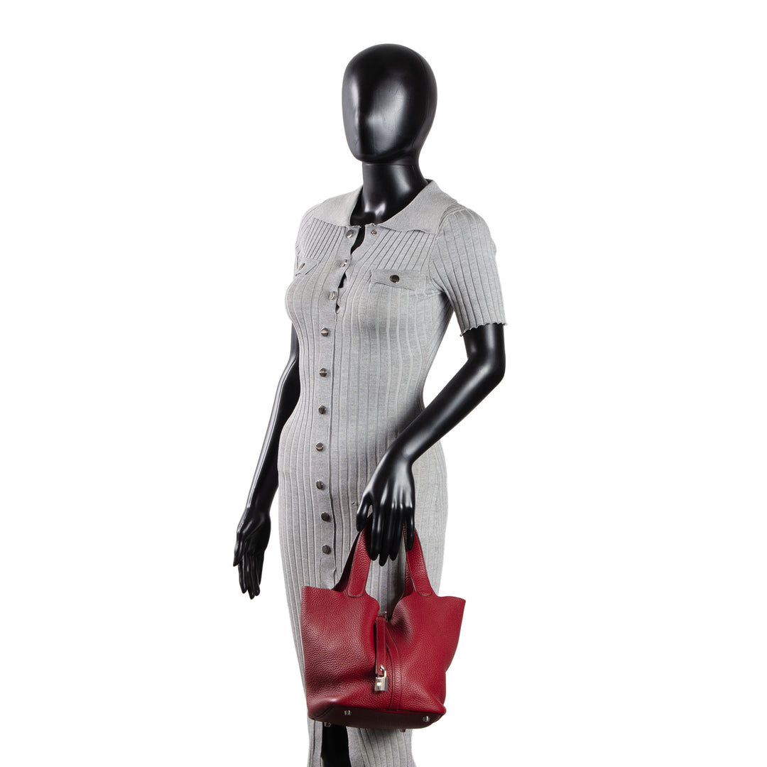 HERMES Picotin 22 Clemence w/ Palladium Hardware - Burgundy