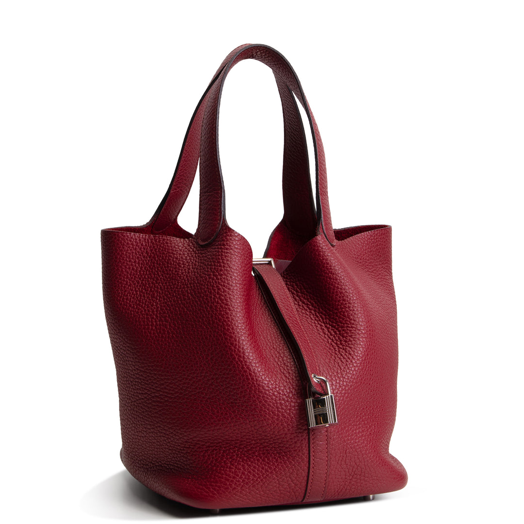 HERMES Picotin 22 Clemence w/ Palladium Hardware - Burgundy