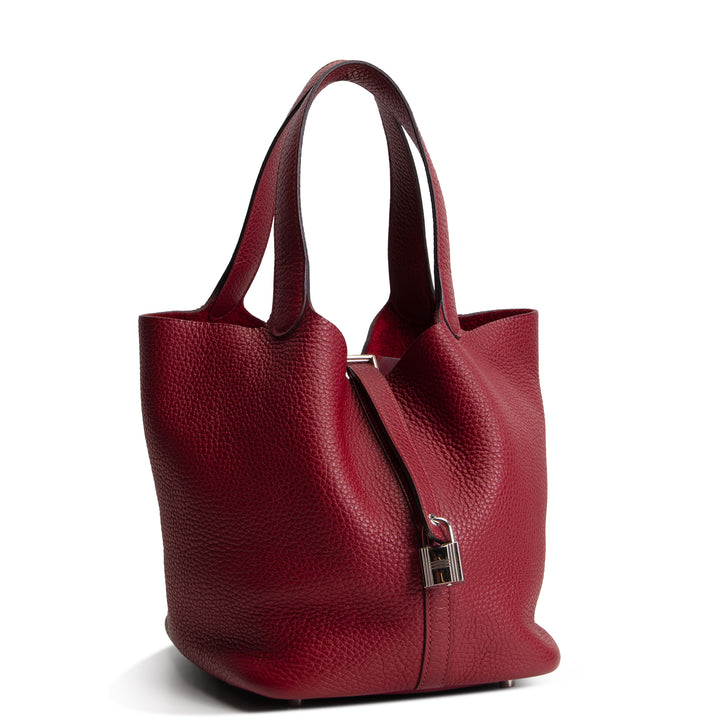 HERMES Picotin 22 Clemence w/ Palladium Hardware - Burgundy