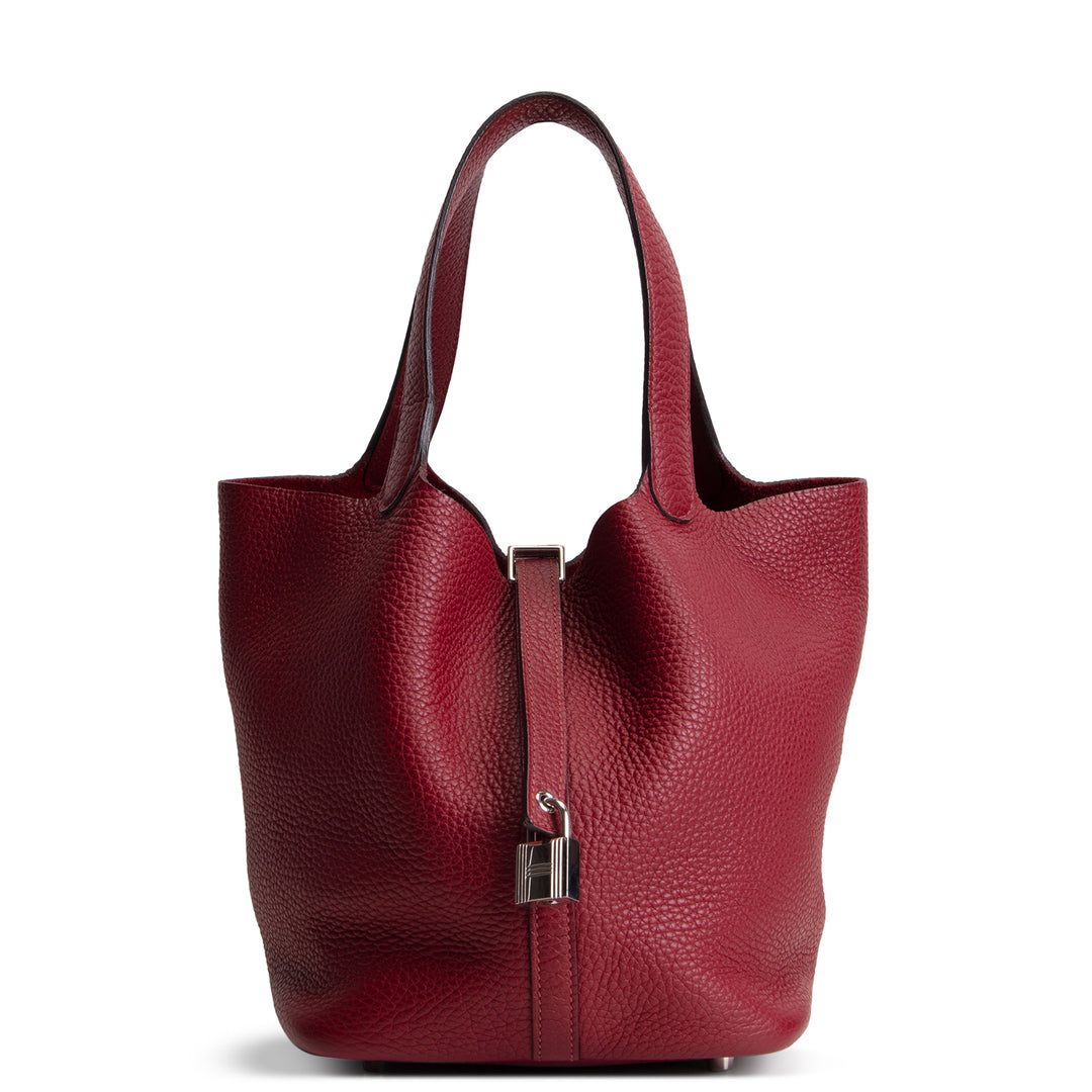 HERMES Picotin 22 Clemence w/ Palladium Hardware - Burgundy